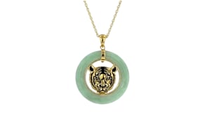 Jade Tiger Head Pendant Necklace in 18kt Gold Over Sterling