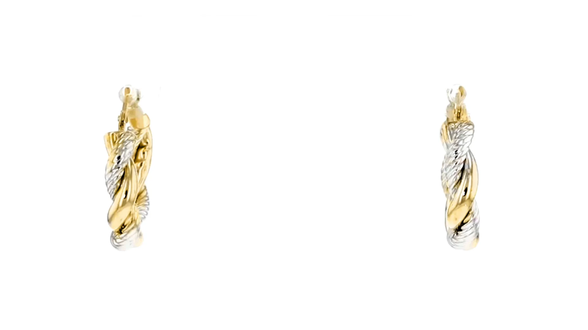 14kt Two-Tone Gold Twisted Hoop Earrings. 5/8