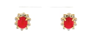 Red Coral and .20 ct. t.w. Diamond Earrings in 18kt Yellow Gold