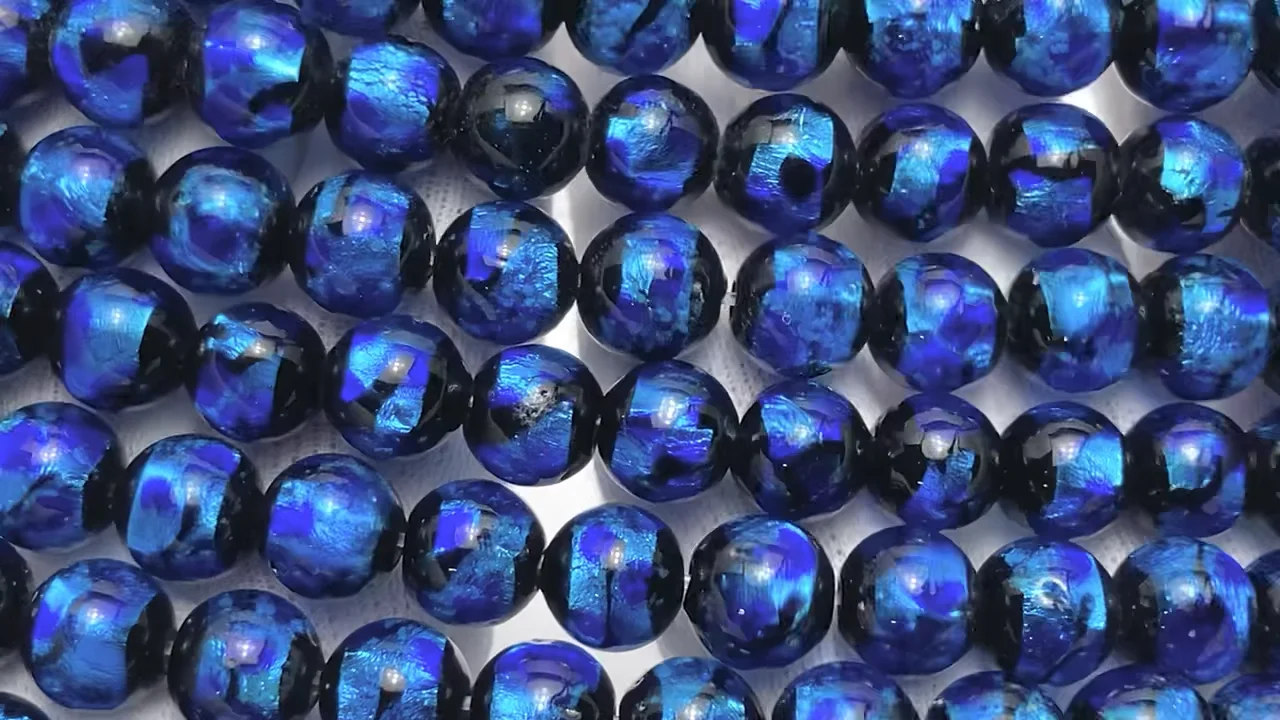 とんぼ玉 ラウンド8mm 【ブルー×ライトブルー】 1/4～1連
