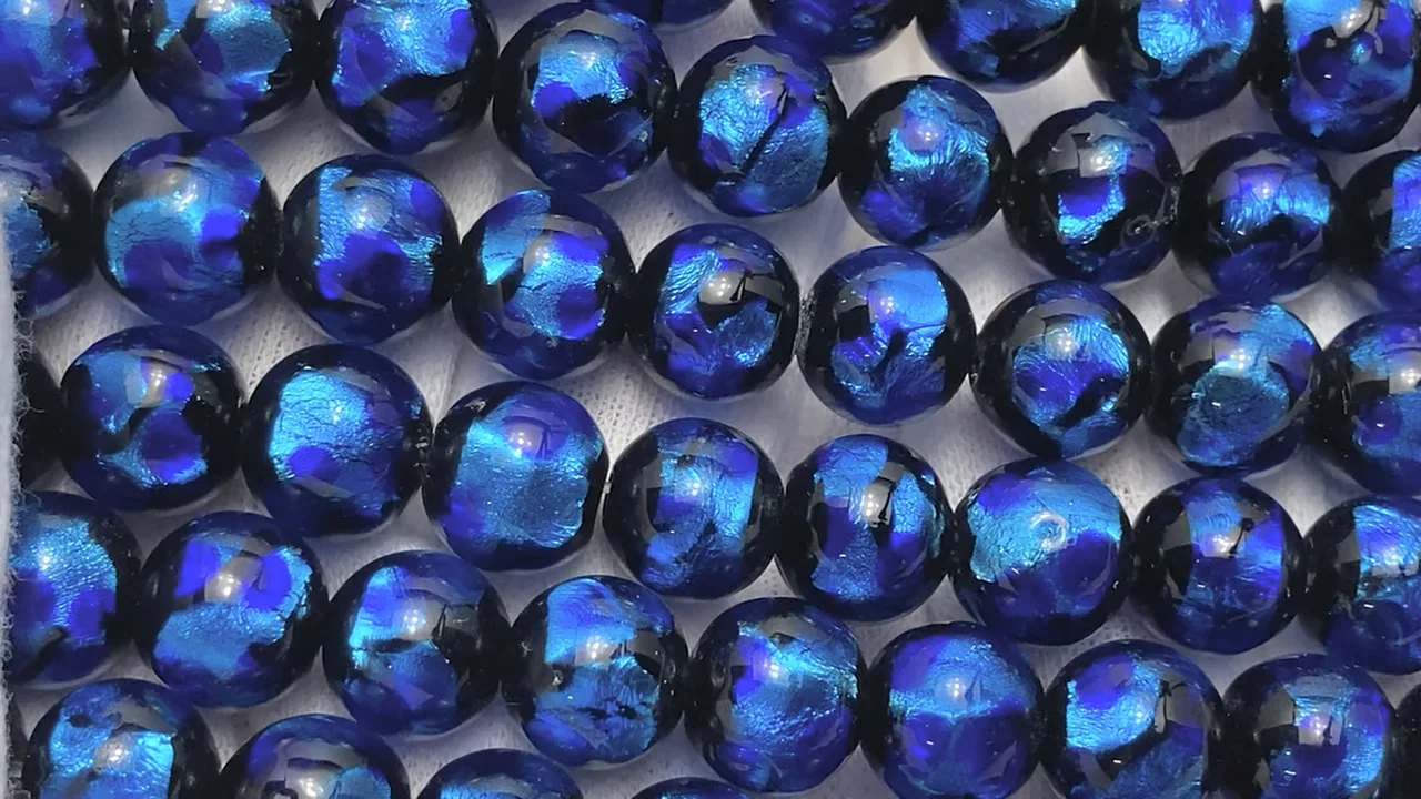 とんぼ玉 ラウンド10mm 【ブルー×ライトブルー】 1連｜天然石