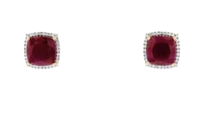7.60 ct. t.w. Ruby and .23 ct. t.w. Diamond Stud Earrings in 14kt Yellow Gold