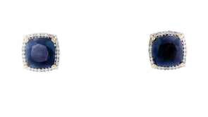 7.75 ct. t.w. Sapphire and .27 ct. t.w. Diamond Stud Earrings in 14kt Yellow Gold