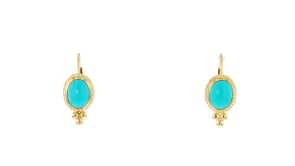 Turquoise Rope Edge Earrings in 14kt Yellow Gold