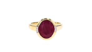 5.00 Carat Ruby Ring with Diamond Accents in 14kt Yellow Gold