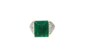 8.00 Carat Emerald and .40 ct. t.w. White Topaz Ring in 14kt Gold Over Sterling