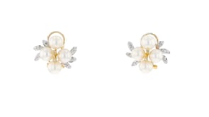 5.5-6mm Cultured Pearl Cluster Earrings with Diamond Accents in 14kt Yellow Gold