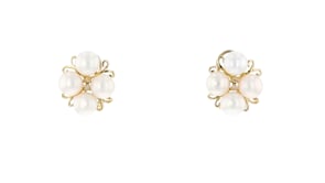 6-6.5mm Cultured Pearl Cluster Earrings with Diamond Accents in 14kt Gold