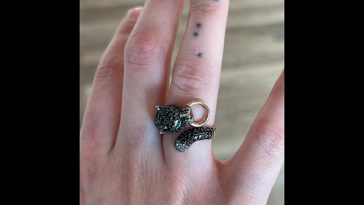 Effy Black Diamond Panther Passby Ring in 14k Rose Gold – Filigree