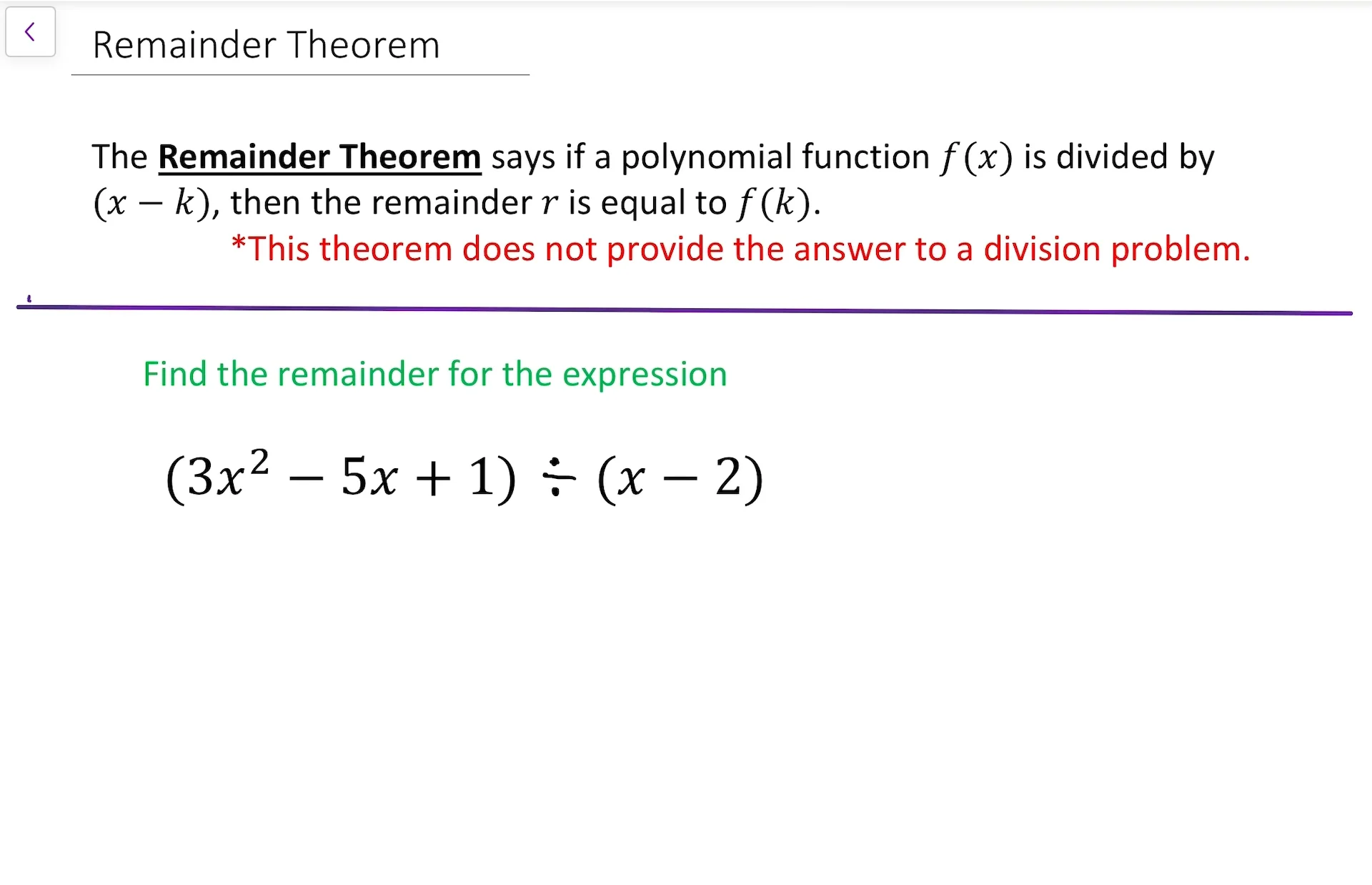 remainder theorem
