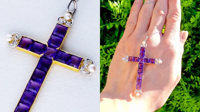 10kt Solid Yellow Gold Amethyst Diamond Cross Pendant authentic