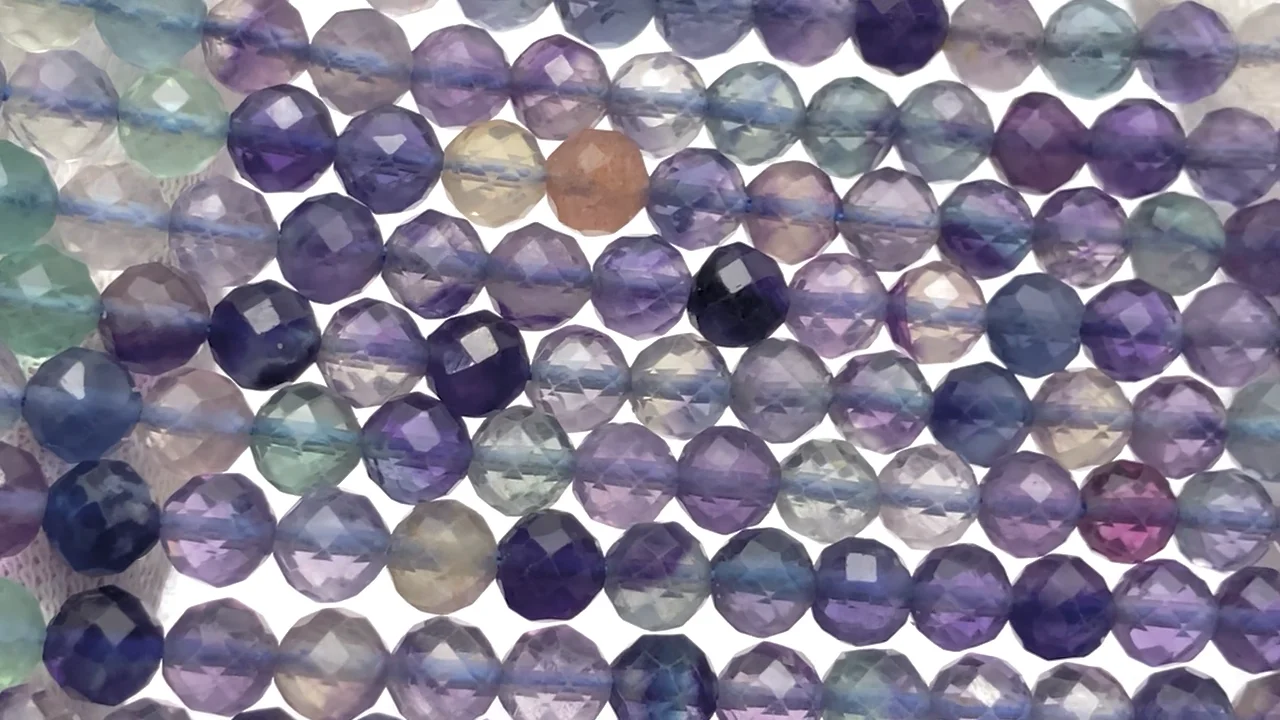 マルチカラーフローライト 128面ラウンドカット6mm 1連（約36cm