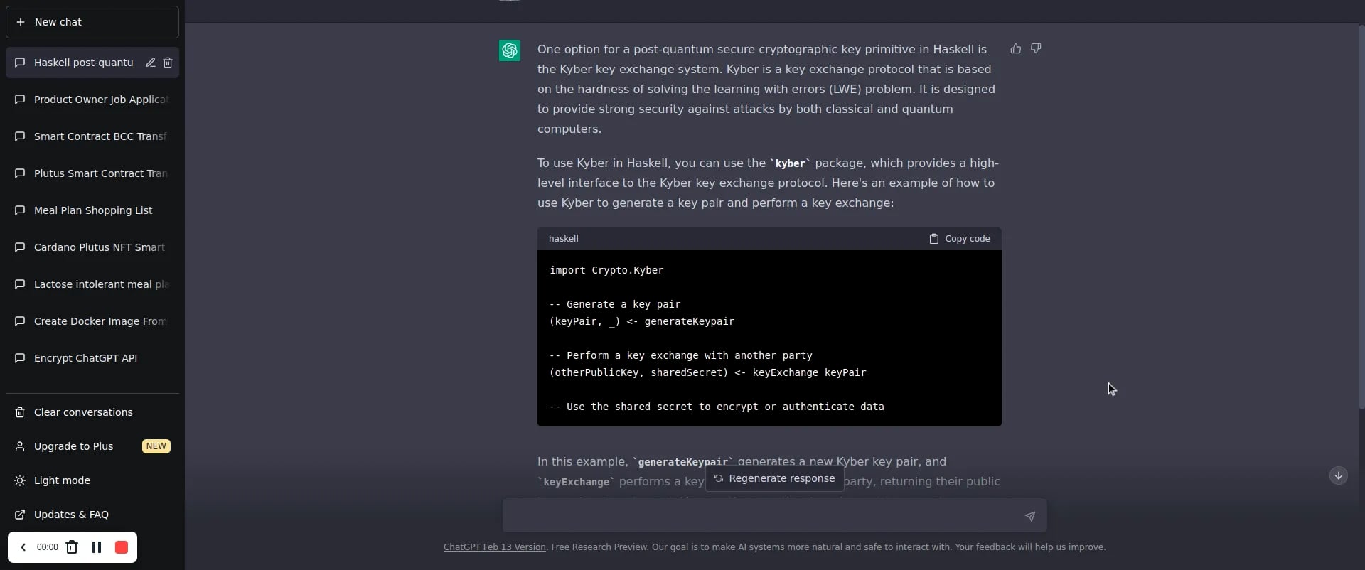 ChatGPT Haskell Post Quantum Secure Key primitives - 3/1/2023, 2:47:49 ...