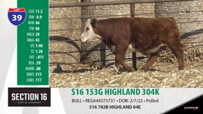 Lot #39 - S16 153G HIGHLAND 304K
