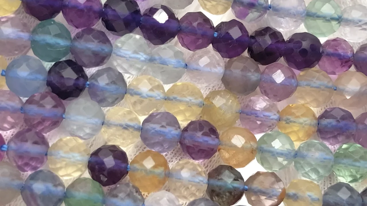 マルチカラーフローライト 128面ラウンドカット6mm 1連（約36cm