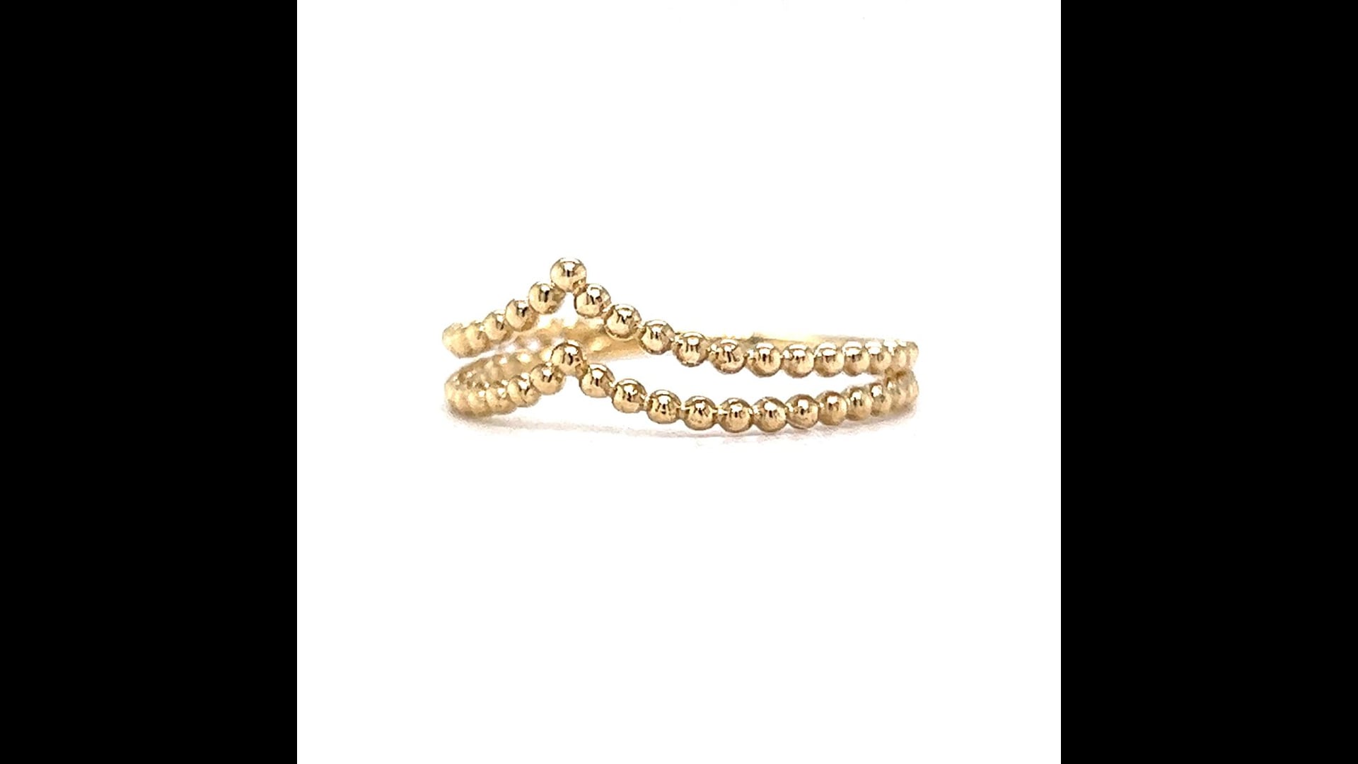 Double V Shape Beaded Contour Wedding Band In 14k Yellow