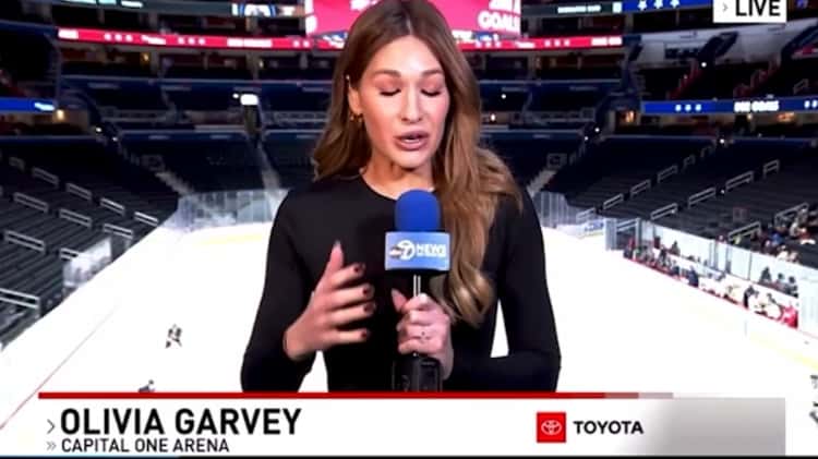 Olivia Garvey takes her turn in sports spotlight in front of TV camera