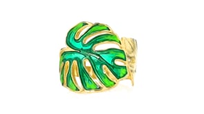 Italian Green Enamel Monstera Leaf Ring in 14kt Yellow Gold