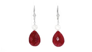 20.00 ct. t.w. Ruby and 6-7mm Cultured Pearl Drop Earrings in Sterling Silver