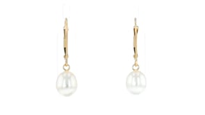 8-8.5mm Cultured Pearl Oval Drop Earrings in 14kt Yellow Gold