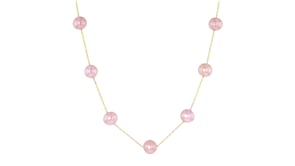 6-6.5mm Pink Cultured Pearl Station Necklace in 14kt Yellow Gold