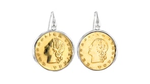 Italian Genuine 20-Lira Coin Drop Earrings in Sterling Silver