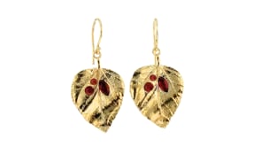 1.40 ct. t.w. Garnet Leaf Drop Earrings in 18kt Gold Over Sterling