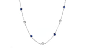 2.30 ct. t.w. CZ and 2.00 ct. t.w. Simulated Sapphire Station Necklace in Sterling Silver