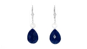 20.00 ct. t.w. Sapphire and Cultured Pearl Drop Earrings in Sterling Silver