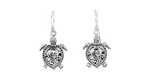 Sterling Silver Bali-Style Turtle Drop Earrings