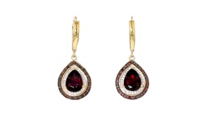 2.60 Carat Garnet and .20 ct. t.w. Red and White Diamond Drop Earrings in 18kt Gold Over Sterling