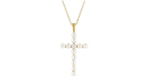 3.5-4mm Cultured Pearl Cross Pendant Necklace in 18kt Gold Over Sterling