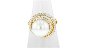 11mm Shell Pearl and .40 ct. t.w. CZ Swirl Ring in 18kt Gold Over Sterling