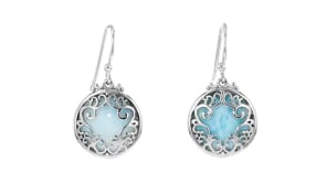 Larimar Filigree Circle Drop Earrings in Sterling Silver