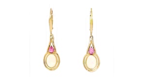 Ethiopian Opal and .30 ct. t.w. Pink Tourmaline Drop Earrings in 18kt Gold Over Sterling