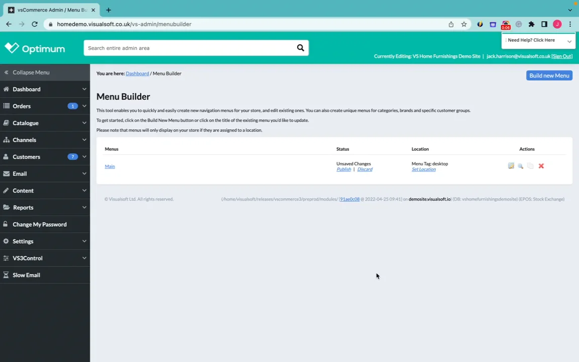 Navigation Menu Building/Amending on Vimeo