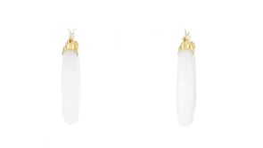 White Kunlun Jade Hoop Earrings in 14kt Yellow Gold. 1 18
