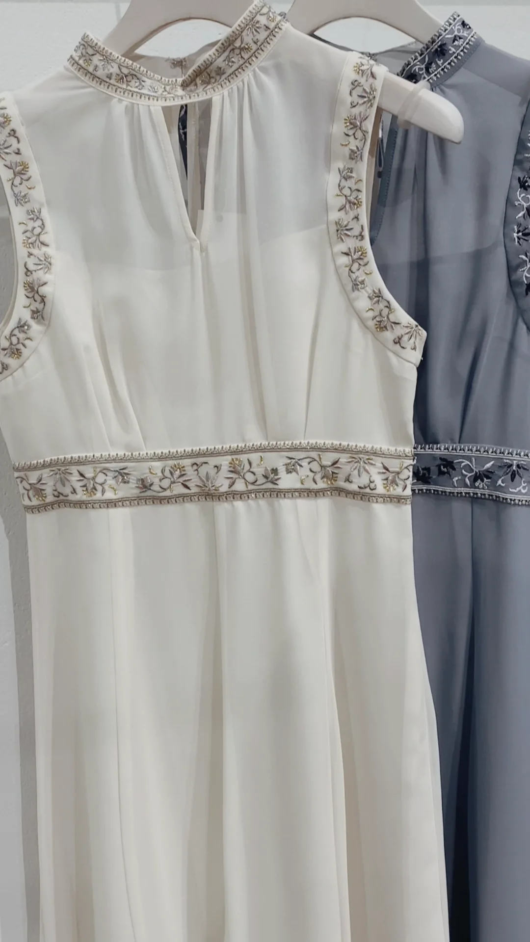 美品BLUEEAST バイカラーエンブロイダリードレス ベージュ M*FD459