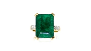 7.25 Carat Emerald and .14 ct. t.w. White Topaz Ring in 14kt Gold Over Sterling