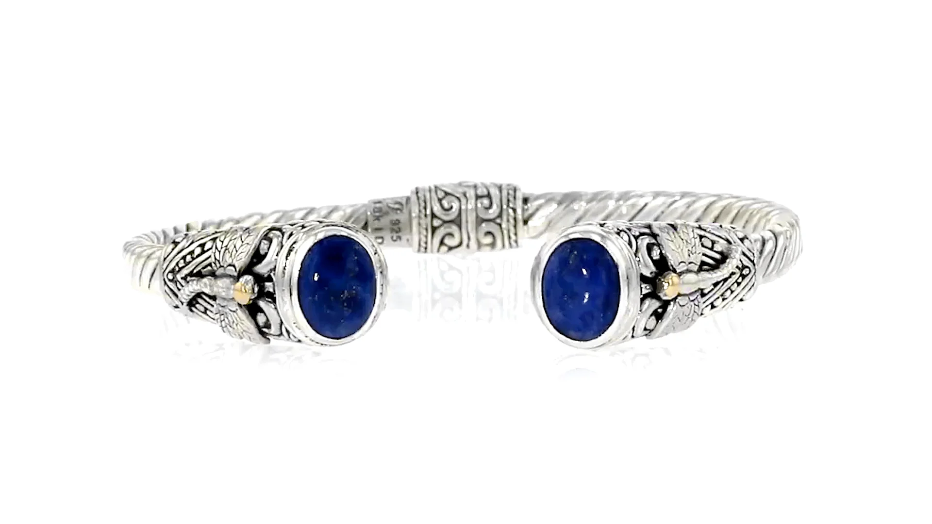 Lapis Bali-Style Dragonfly Cuff Bracelet in Sterling Silver and