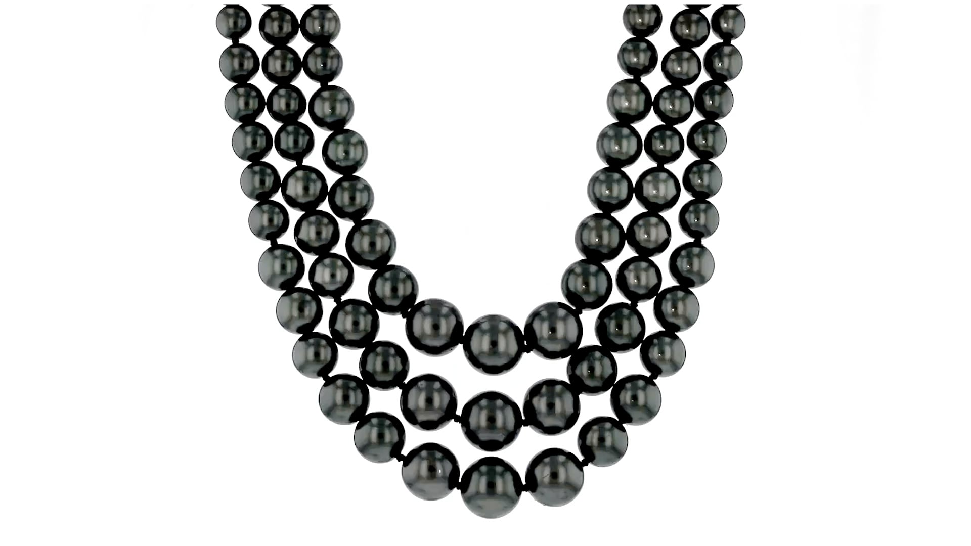 6-12mm Black Shell Pearl Graduated Three-Strand Necklace with Sterling ...