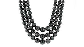 6-12mm Black Shell Pearl Graduated Three-Strand Necklace with Sterling Silver