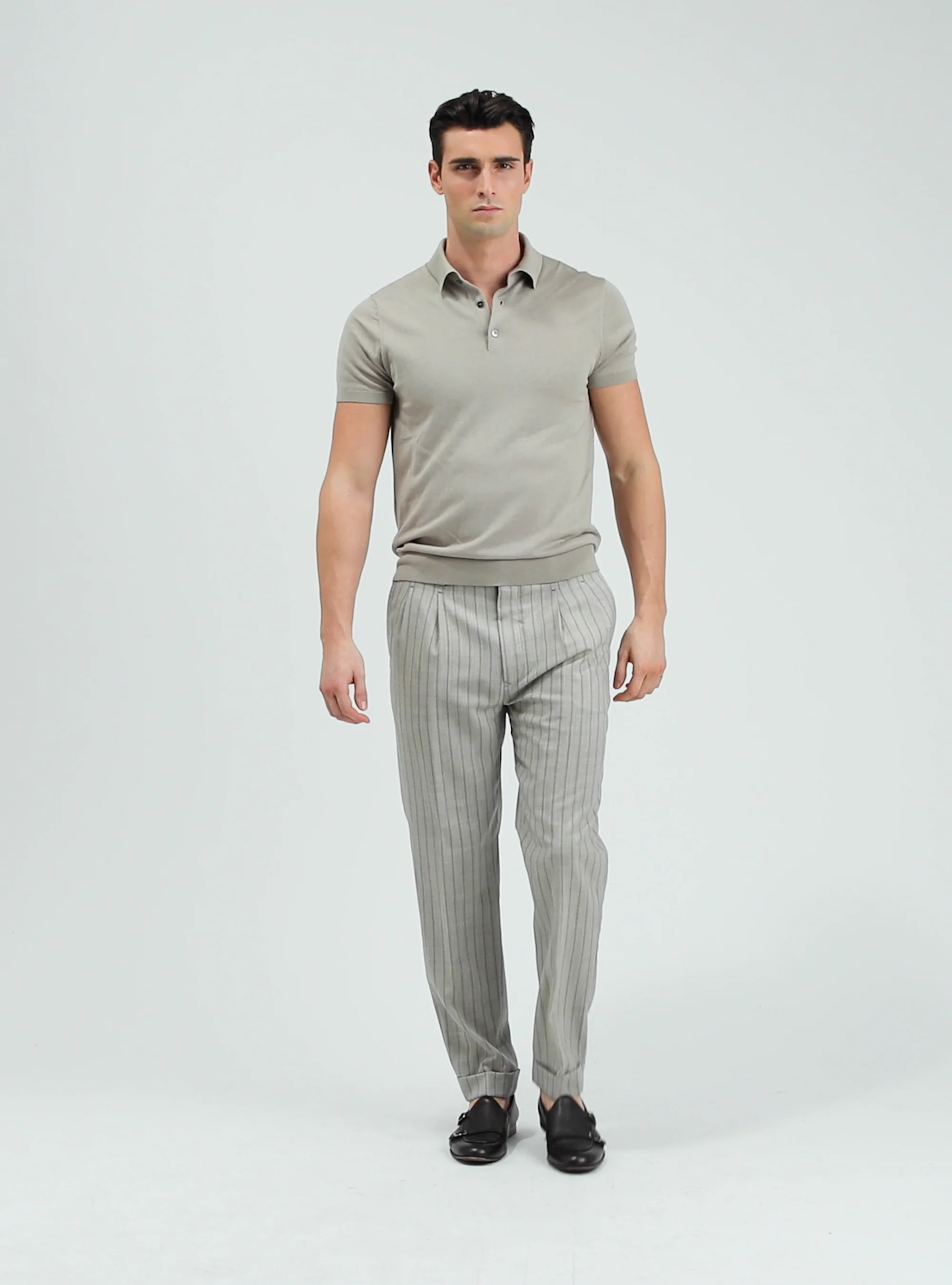 Double pleat trousers in pure striped wool