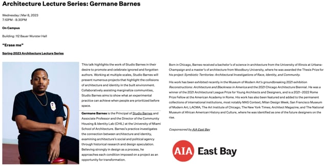 Germane Barnes 3.8.23 Arch Lecture "Erase Me"