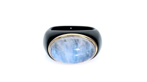 Moonstone and Black Agate Ring in 14kt Yellow Gold