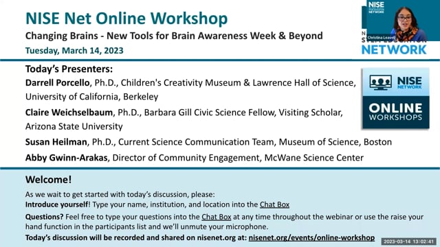 Online Workshop Recording: Changing Brains - New Tools for Brain Awareness Week & Beyond