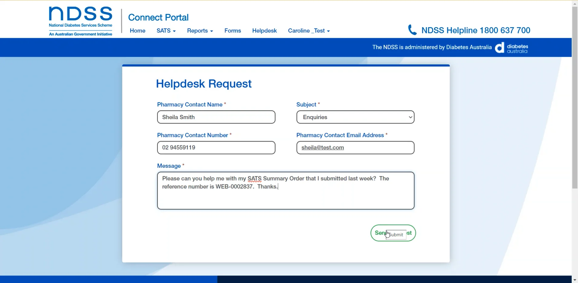 Helpdesk request in NDSS Connect