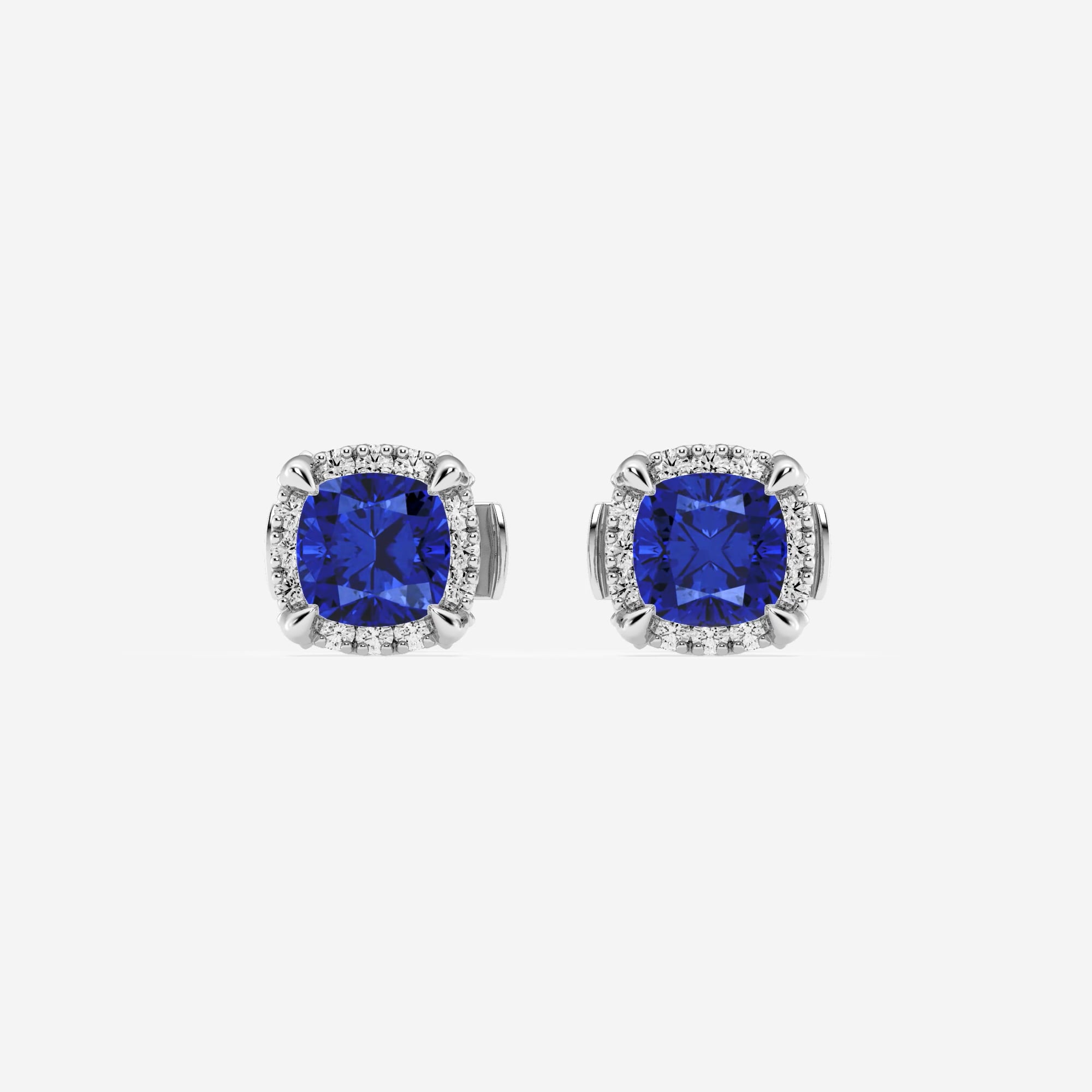 product video for 4.60X4.60 mm Cushion Cut Created Sapphire and 1/5 ctw Round Lab Grown Diamond Shadow Halo Stud Earrings