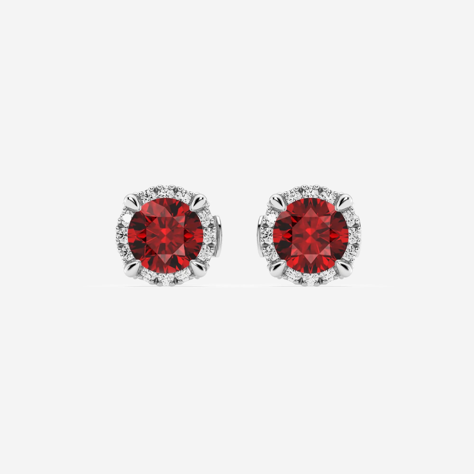 product video for 5.1 mm Round Created Ruby and 1/5 ctw Round Lab Grown Diamond Shadow Halo Stud Earrings