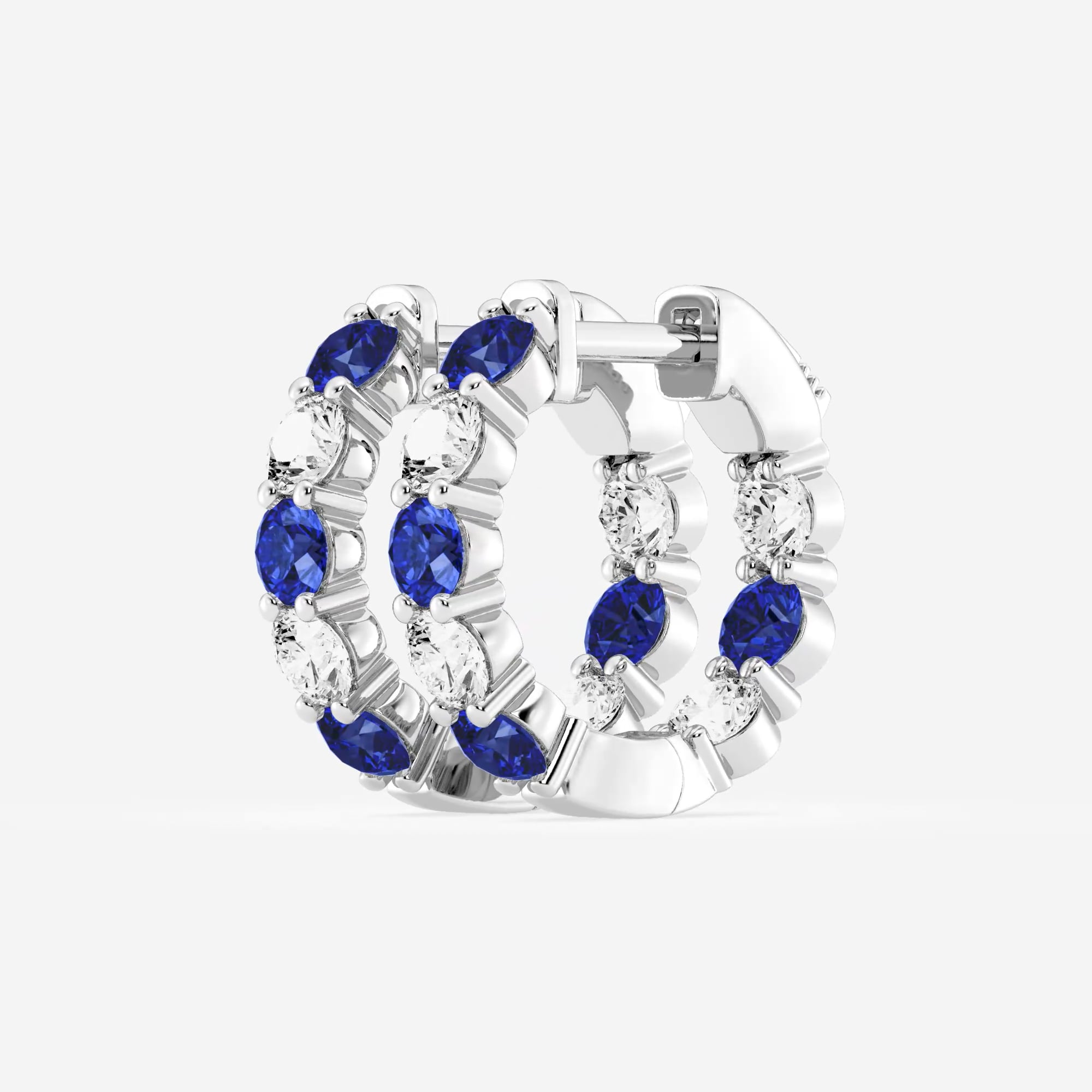 product video for 3.1 mm Round Created Sapphire and 1 ctw Round Lab Grown Diamond Inside Out Hoop Earrings
